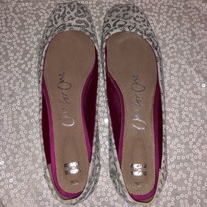 TOMS suede grey leopard print ballet flats in size 9